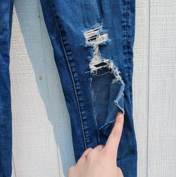 American Eagle Jegging Women Size 8 Super Hi Rise Distressed Frayed Stretch - Picture 5 of 9